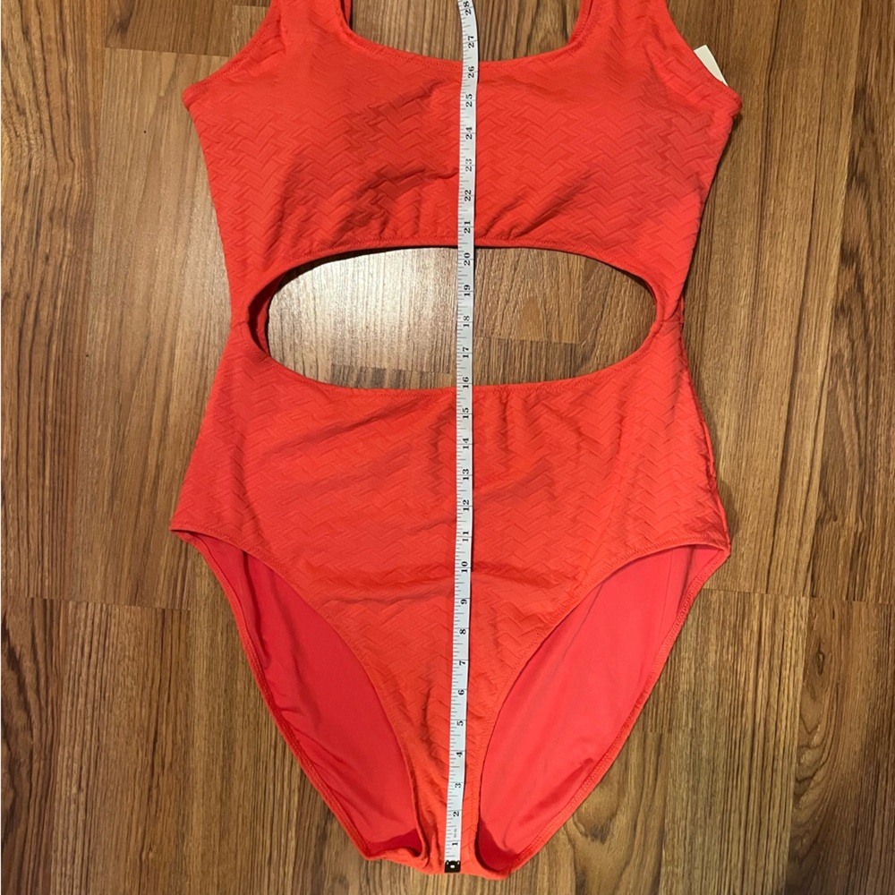Aerie Women’s Swim One Piece Cutout Scoop Neck Jacquard NWT Calypso Red XXL long - Picture 9 of 9